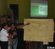 防災教育において地域の地図を描く参加者